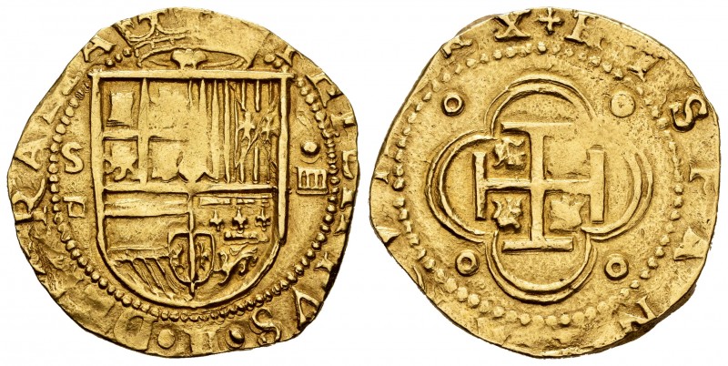 Philip II (1556-1598). 4 escudos. Sevilla. P. (Cal 2019-887). (Tauler-11). Au. 1...