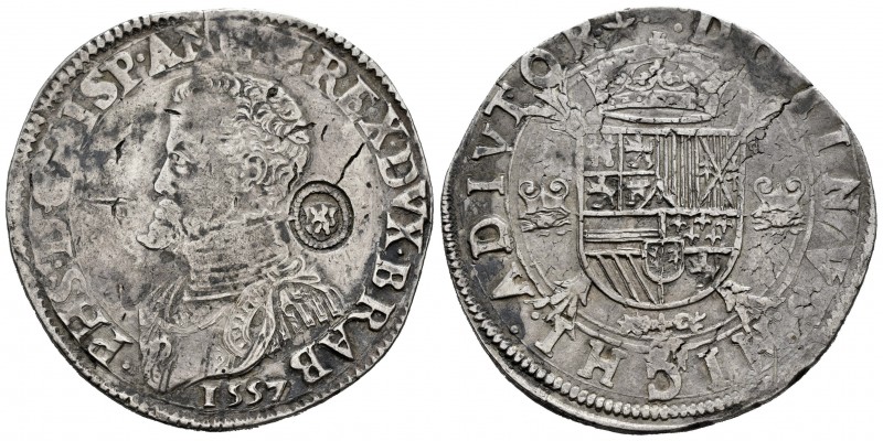 Philip II (1556-1598). 1 escudo felipe. 1557. Antwerpen. (Vti-1154 var). (Vanhou...