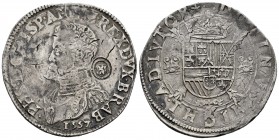 Philip II (1556-1598). 1 escudo felipe. 1557. Antwerpen. (Vti-1154 var). (Vanhoudt-253.AN). Ag. 32,88 g. Counterstamp "lion on the shield". Rare. VF. ...