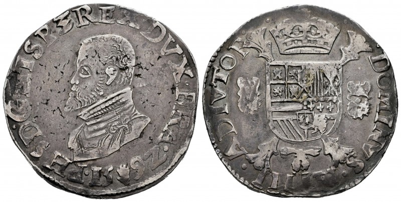 Philip II (1556-1598). 1 escudo felipe. 1592. Antwerpen. (Vti-1268). (Vanhoudt-3...