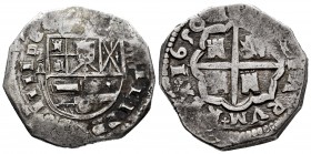 Philip IV (1621-1665). 4 reales. 1650. Madrid. A, como V invertida. (Cal-1036). Ag. 14,07 g. Vertical MD. Very complete. Rare. Choice VF. Est...350,00...