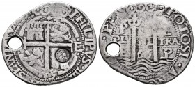 Philip IV (1621-1665). 8 reales. 1665. Potosí. E. (Cal-1433). Ag. 23,12 g. Guatemala countermark. Holed. Rare. Almost VF. Est...300,00. 

SPANISH DESC...