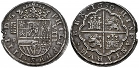 Philip IV (1621-1665). 8 reales. 1630. Segovia. P. (Cal-1588). Ag. 26,90 g. Aqueduct with two rows of four arches. End of planchet. Rare. Almost XF. E...