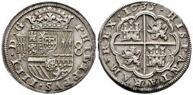 Philip IV (1621-1665). 8 reales. 1635. Segovia. R. (Cal-1606). Ag. 27,24 g. Aqueduct with two rows of two arches. End of planchet. Gorgeous specimen w...