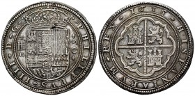 Philip IV (1621-1665). 50 reales - Contemporary Counterfeit. 1635. Segovia. R. Ae. 142,43 g. Very interesting specimen. We are talking about an except...