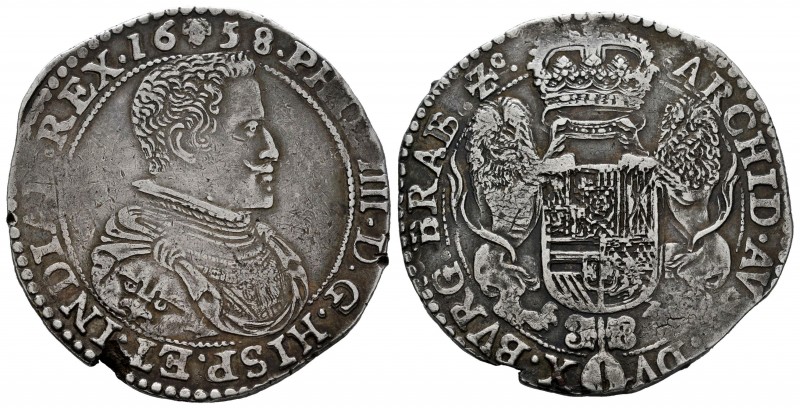 Philip IV (1621-1665). 1/2 ducaton. 1658. Brussels. (Vti-897). Ag. 16,16 g. A go...