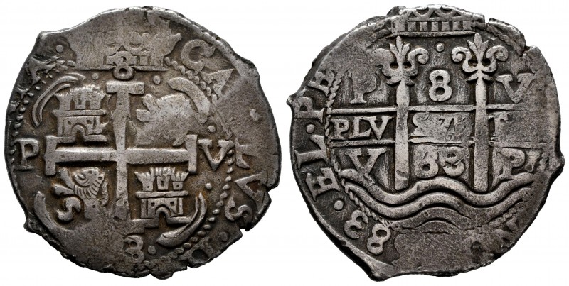 Charles II (1665-1700). 8 reales. 1683. Potosí. V. (Cal-721). Ag. 26,42 g. King´...