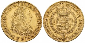 Ferdinand VI (1746-1759). 8 escudos. 1751. Lima. J. (Cal-764). (Cal onza-577). Au. 26,90 g. Minor nicks on edge. Small planchet flaw on reverse. Scarc...