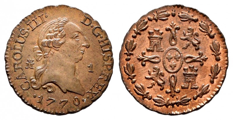 Charles III (1759-1788). 1 maravedi. 1770. Madrid. (Cal 2019-27). Ae. 1,00 g. Or...