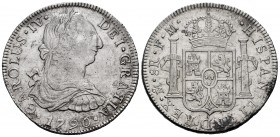 Charles IV (1788-1808). 8 reales. 1790. México. FM. (Cal-951). Ag. 26,90 g. Bust of Charles III and Ordinal IV. With some original luster remaining. S...