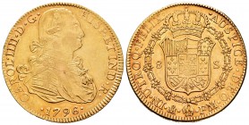 Charles IV (1788-1808). 8 escudos. 1796. México. FM. (Cal-1636). Au. 27,00 g. Original luster. Weak strike on obverse. XF/AU. Est...1500,00. 

SPANISH...