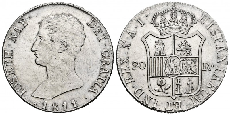 Joseph Napoleon (1808-1814). 20 reales. 1811. Madrid. AI. (Cal-39). Ag. 26,89 g....