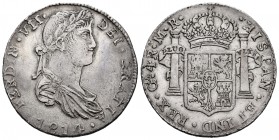 Ferdinand VII (1808-1833). 4 reales. 1814. Guadalajara. MR. (Cal 2008-718). (Cal 2019-1039, same specimen). Ag. 13,10 g. Beautiful portrait. Very scar...