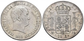 Ferdinand VII (1808-1833). 20 reales. 1823. Madrid. SR. (Cal-1283). Ag. 26,84 g. "Cabezon" type. With some original luster remaining. Choice VF/Almost...