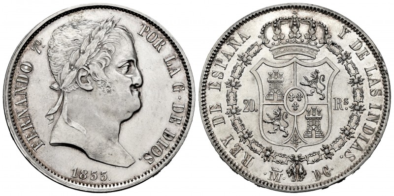 Ferdinand VII (1808-1833). 20 reales. 1833. Madrid. DG. (Cal-1284). Ag. 27,05 g....