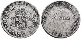 Ferdinand VII (1808-1833). 8 reales. 1828. Manila. (Cal-1303). Ag. 26,21 g. Struck over an 8 reals from Peru Lima 1827. Very rare. VF. Est...900,00. 
...