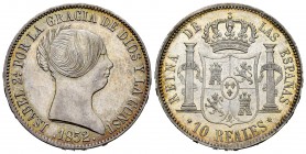 Elizabeth II (1833-1868). 10 reales. 1852. Madrid. (Cal-526). Ag. 13,08 g. Original luster. Nice example. AU. Est...350,00. 

SPANISH DESCRIPTION: Isa...