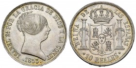 Elizabeth II (1833-1868). 10 reales. 1853. Madrid. (Cal-528). Ag. 13,01 g. Original luster. Almost UNC. Est...350,00. 

SPANISH DESCRIPTION: Isabel II...