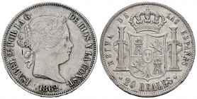 Elizabeth II (1833-1868). 20 reales. 1862. Barcelona. (Cal-156). Ag. 26,05 g. Minor marks on obverse. Rare. Almost XF. Est...900,00. 

SPANISH DESCRIP...