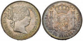 Elizabeth II (1833-1868). 20 reales. 1856. Madrid. (Cal-612). Ag. 25,84 g. Beautiful tone. XF. Est...320,00. 

SPANISH DESCRIPTION: Isabel II (1833-18...