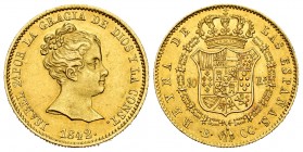 Elizabeth II (1833-1868). 80 reales. 1842. Barcelona. CC. (Cal-709). Au. 6,75 g. End of legend: CONST. With some original luster remaining. XF/AU. Est...