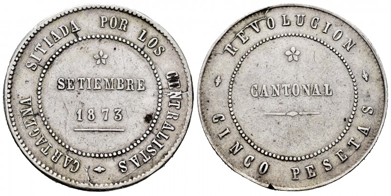 Cantonal Revolution. 5 pesetas. 1873. Cartagena (Murcia). (Cal 2019-9). Ag. 27,5...