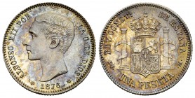 Alfonso XII (1874-1885). 1 peseta. 1876*18-76. Madrid. DEM. (Cal-15). Ag. 4,95 g. Gorgeous specimen with original luster. Iridescent patina. Gorgeous ...