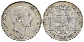Alfonso XII (1874-1885). 50 centavos. 1884. Manila. (Cal-121). Ag. 13,01 g. Very rare. Choice VF. Est...500,00. 

SPANISH DESCRIPTION: Alfonso XII (18...
