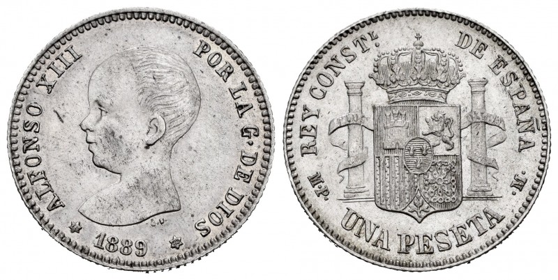 Alfonso XIII (1886-1931). 1 peseta. 1889*18-89. Madrid. MPM. (Cal 2008-37). Ag. ...