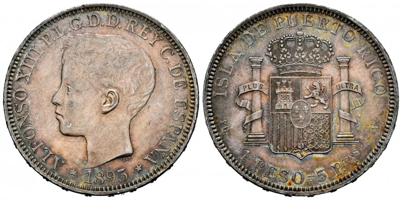 Alfonso XII (1874-1885). 1 peso. 1895. Puerto Rico. PGV. (Cal-128). Ag. 25,16 g....