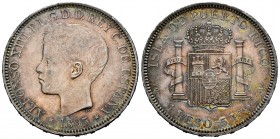 Alfonso XII (1874-1885). 1 peso. 1895. Puerto Rico. PGV. (Cal-128). Ag. 25,16 g. Rare, even more so in this grade. XF. Est...800,00.

SPANISH DESCRI...