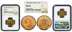 Spanish State (1936-1975). 2,50 pesetas. 1953*19-68. Madrid. (Cal-87). Slabbed by NGC as MS 66. Excellent specimen. UNC. Est...1000,00. 

SPANISH DESC...