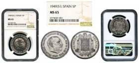 Spanish State (1936-1975). 5 pesetas. 1949*19-51. Madrid. (Cal-96). Slabbed by NGC as MS 65. A few specimens known. UNC. Est...4500,00. 

SPANISH DESC...