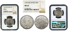 Spanish State (1936-1975). 50 pesetas. 1957*68. Madrid. (Cal-137). Slabbed by NGC as MS 65. Rare. UNC. Est...1000,00. 

SPANISH DESCRIPTION: Estado Es...