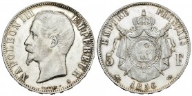 France. Napoleon III. 5 francs. 1856. Paris. A. (Km-782.1). (Dav-95). (Gad-734). Ag. 24,91 g. Slightly cleaned. Original luster. Rare in this conditio...