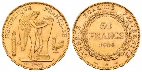 France. 50 francs. 1904. Paris. A. (Gad-1113). (Fried-591). Au. 16,12 g. Rare. AU. Est...1700,00. 

SPANISH DESCRIPTION: Francia. III República. 50 fr...