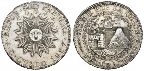 Peru. 8 reales. 1837. Cuzco. BA. (Km-170.1). Ag. 27,47 g. Minor nicks. FEDERACION Legend. Very rare. XF. Est...600,00.

SPANISH DESCRIPTION: Perú. 8...