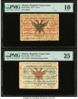 Albania Korce Region, Shqiperie Vetqeveritare 1; 1/2 Franc 1917 Pick S144a; S145c PMG Very Good 10; Very Fine 25. Tape repairs noted on the 1 Franc an...