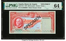Angola Banco De Angola 500 Escudos 1970 Pick 97s Specimen PMG Choice Uncirculated 64. Black Specimen overprints.

HID09801242017

© 2020 Heritage Auct...