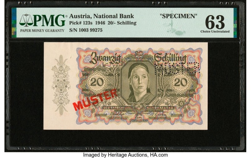 Austria Austrian National Bank 20 Schilling 2.2.1946 Pick 123s Specimen PMG Choi...