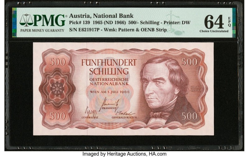Austria Austrian National Bank 500 Schilling 1965 (ND 1966) Pick 139 PMG Choice ...