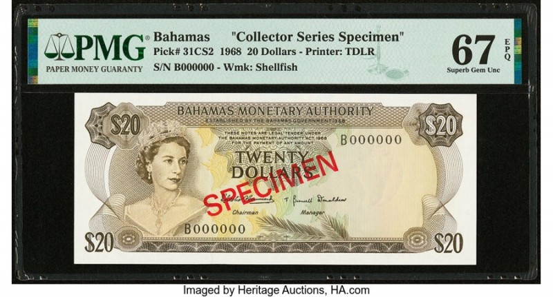 Bahamas Monetary Authority 20 Dollars 1968 Pick 31CS2 Collector Series Specimen ...