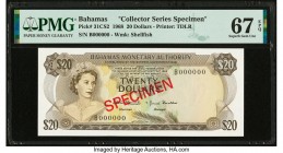 Bahamas Monetary Authority 20 Dollars 1968 Pick 31CS2 Collector Series Specimen PMG Superb Gem Unc 67 EPQ. Red Specimen overprints.

HID09801242017

©...
