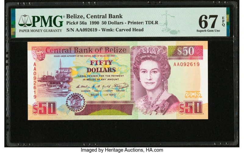 Belize Central Bank 50 Dollars 1.5.1990 Pick 56a PMG Superb Gem Unc 67 EPQ. 

HI...