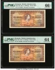 Bermuda Bermuda Government 5 Shillings 1.5.1957 Pick 18b Two Consecutive Examples PMG Gem Uncirculated 66 EPQ; Choice Uncirculated 64. 

HID0980124201...