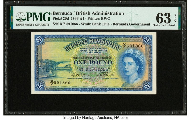 Bermuda Bermuda Government 1 Pound 1.10.1966 Pick 20d PMG Choice Uncirculated 63...