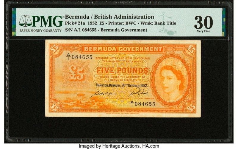 Bermuda Bermuda Government 5 Pounds 20.10.1952 Pick 21a PMG Very Fine 30. 

HID0...