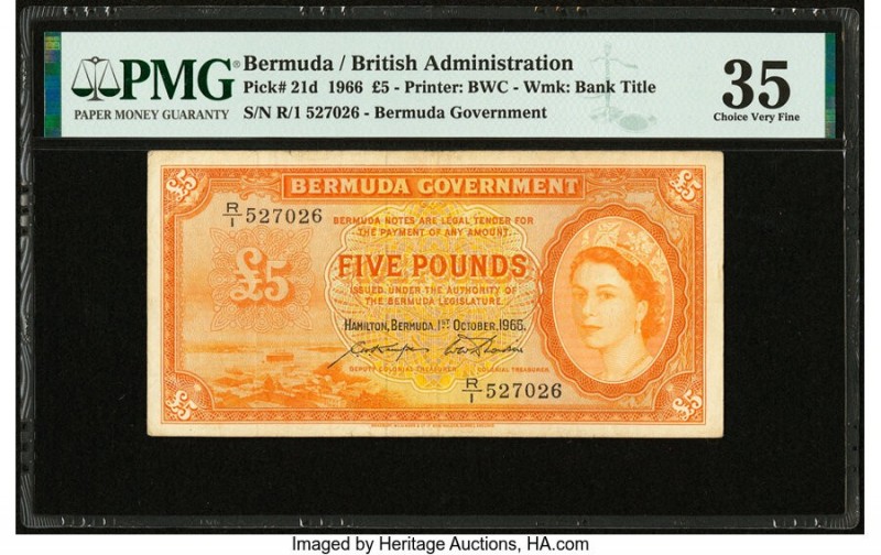 Bermuda Bermuda Government 5 Pounds 1.10.1966 Pick 21d PMG Choice Very Fine 35. ...