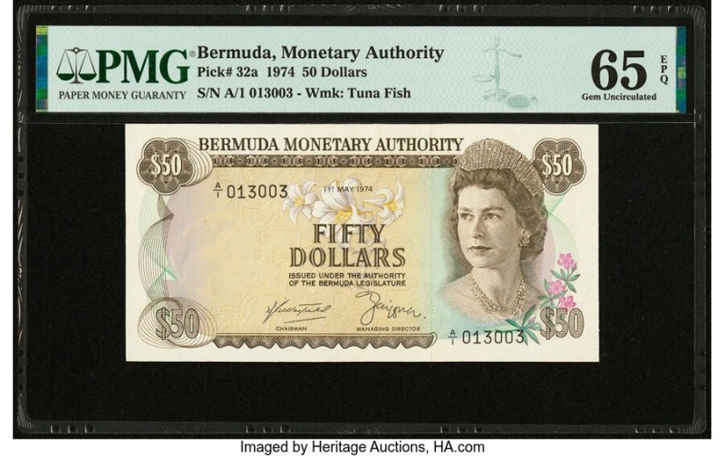 Bermuda Monetary Authority 50 Dollars 1.5.1974 Pick 32a PMG Gem Uncirculated 65 ...