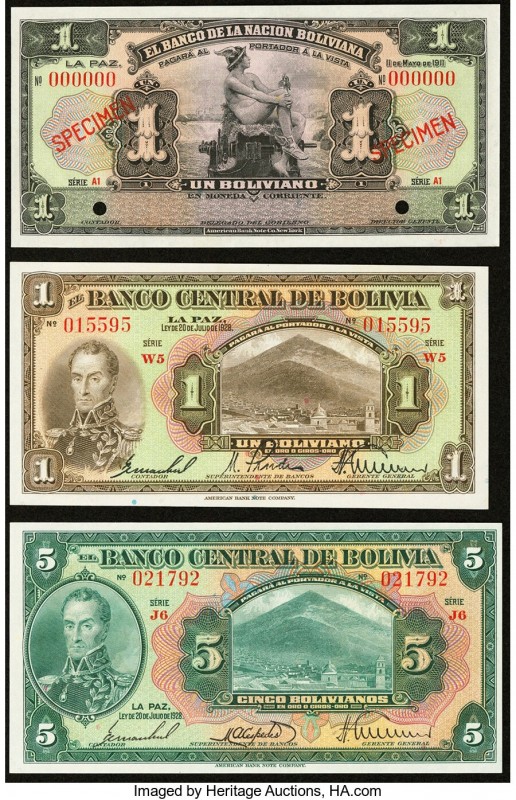 Bolivia and Paraguay Group Lot of 6 Examples Very Fine-Crisp Uncirculated. Two P...